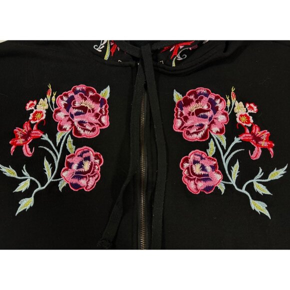 Boho Embroidered Zip Hoodie Jacket Lace Lined Hood Floral Folk Cropped L - Picture 7 of 12